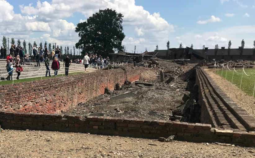 Ruins of the Crematorium and Gas Chamber II at the Auschwitz-II-Birkenau ramp end.