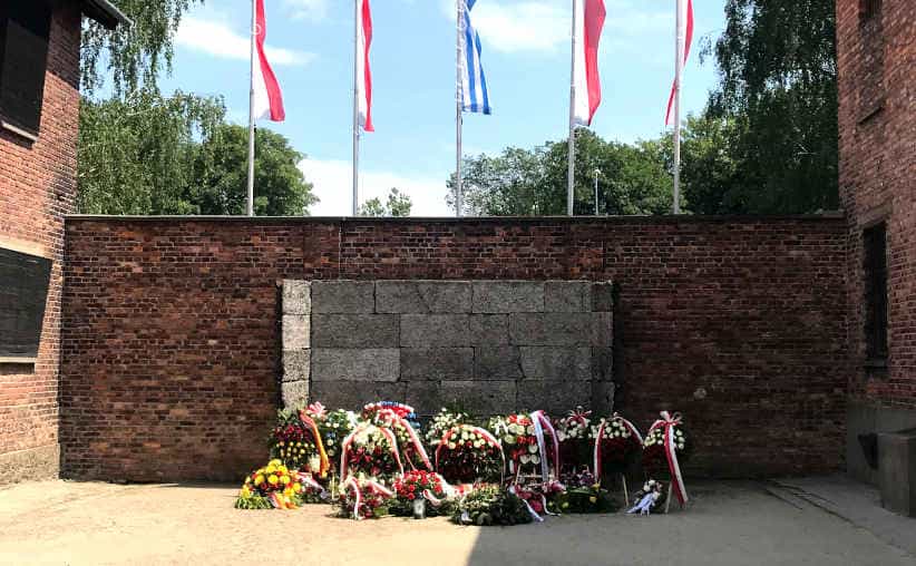 The Death Wall at courtyard between Blocks 10 and 11 at Auschwitz I Main Camp