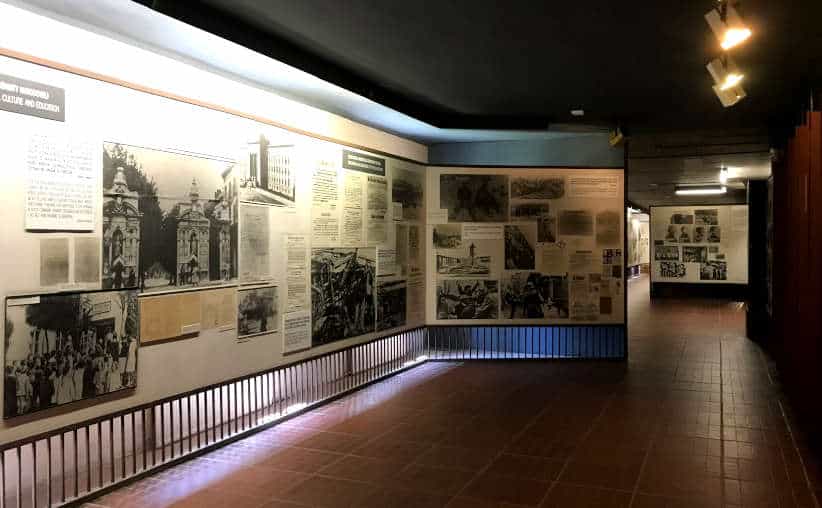 Wall displays with WWII info in Block 15: Polish national exhibition, Auschwitz I Main Camp.