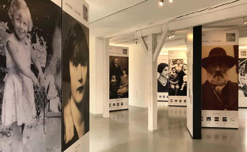 Boards with photos of the Holocaust victims in Block 20: Belgian national exhibition, Auschwitz I Main Camp.