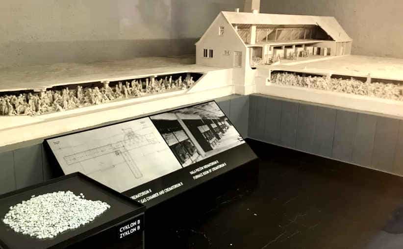The gas chamber and crematorium II model at Auschwitz exhibition