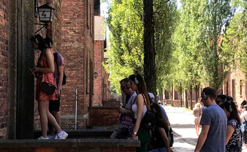 Visitors entering Block 5, Auschwitz I Main Camp