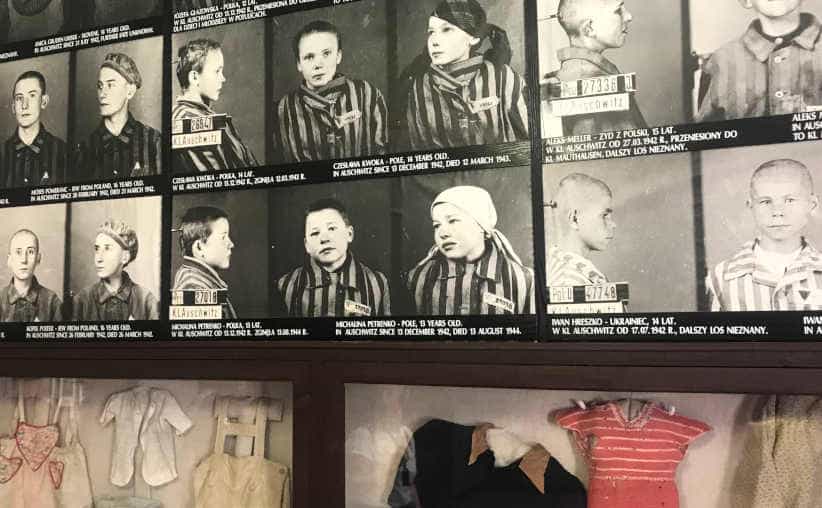 Photos and clothes of the children victims in Block 6, Auschwitz I Main Camp