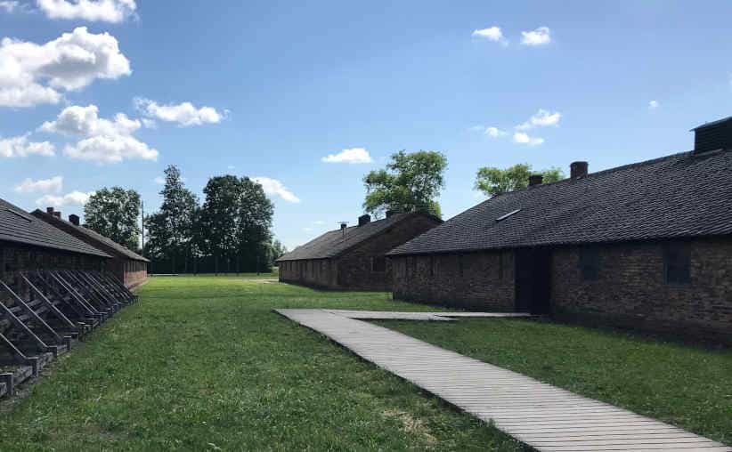 Brick barracks nearby the main gate of Auschwitz-II-Birkenau, sector BIa.