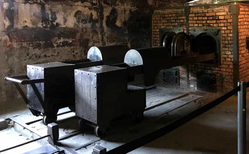 Crematorium furnace with metal carts at Auschwitz I Main Camp