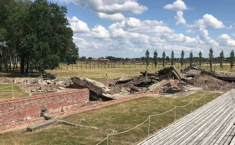 Ruins of the Crematorium and Gas Chamber III at the Auschwitz-II-Birkenau ramp end.