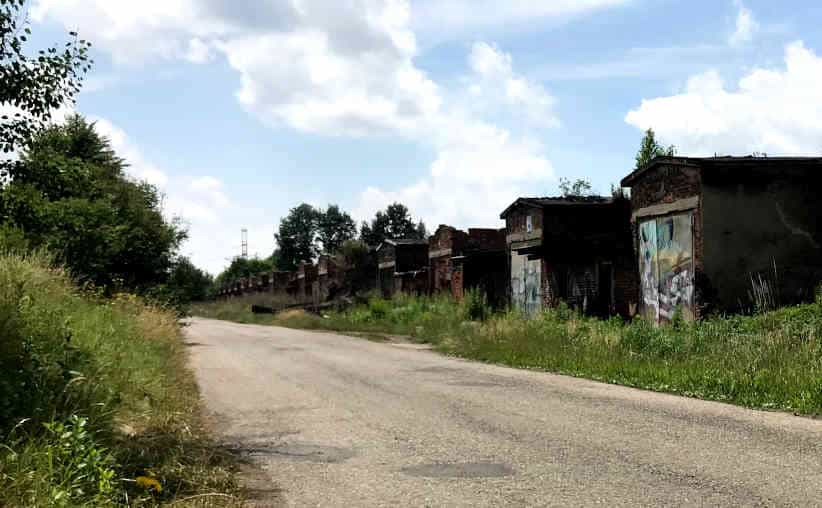 A row of 15 food warehouses near Auschwitz-II-Birkenau.