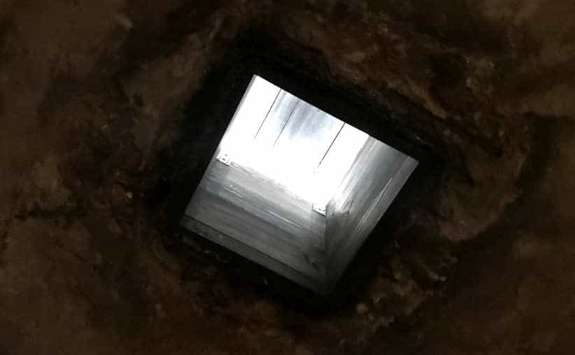 Gas chamber roof gap for Zyklon B at Auschwitz I Main Camp