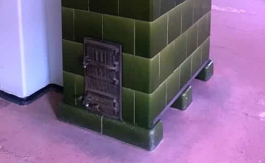A typical tiled heater from Auschwitz I Main Camp, Block 5.