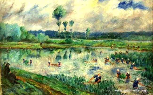 "Penal unit at work" made by Auschwitz survivor Janina Tollik. Source: auschwitz.org