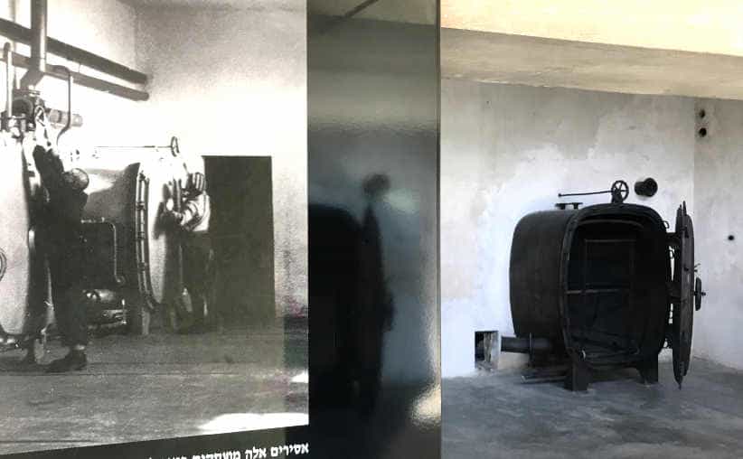Small disinfection chambers, designed to exterminate vermin with the use of steam, in the Sauna building at Auschwitz-II-Birkenau.