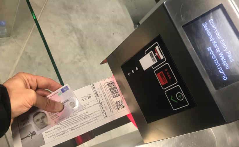 Scanning tickets before entering Auschwitz Memorial